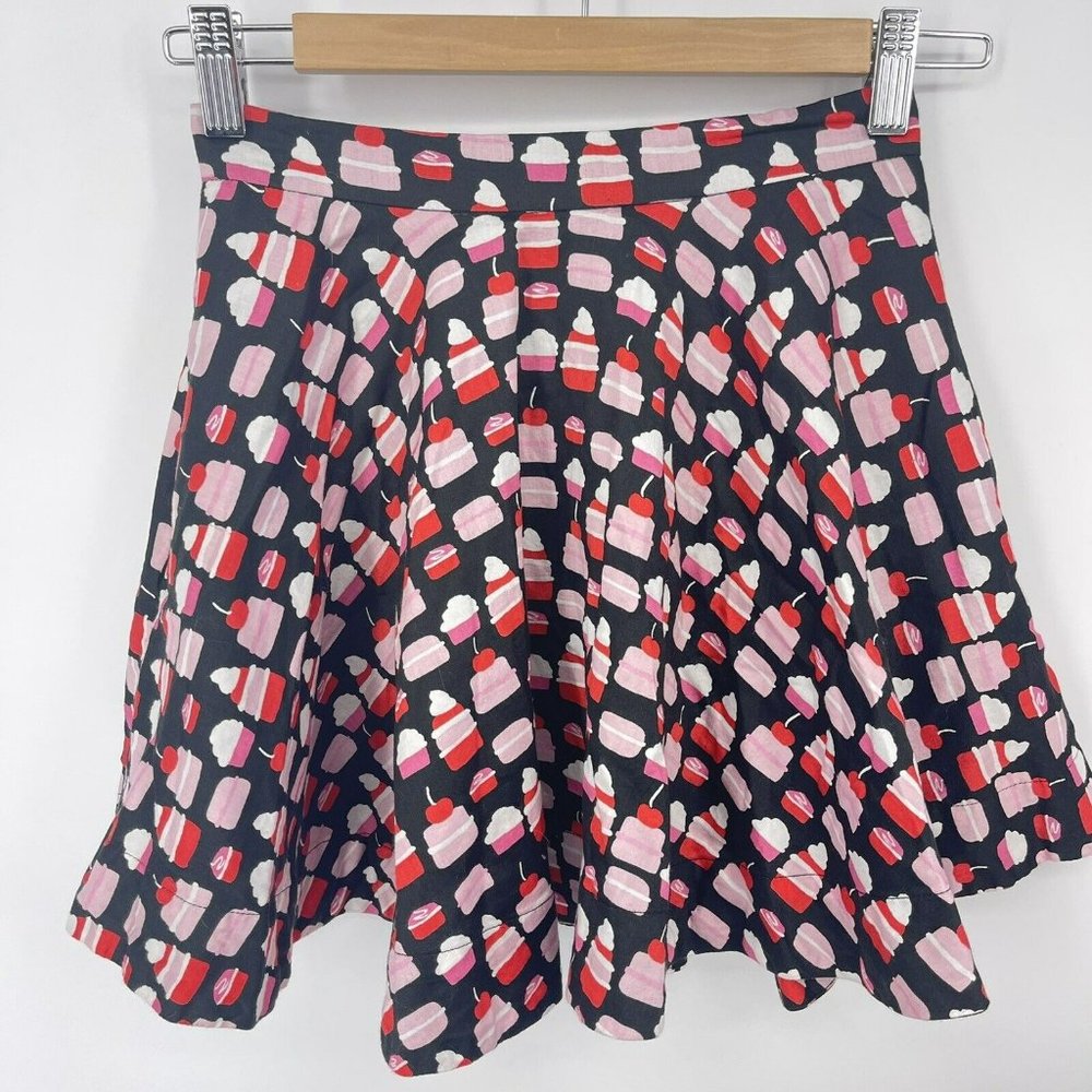 Kate Spade Skirt Size 10Y Petit Four Cupcake Print Full Flared 140 Black Pink